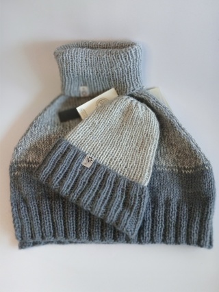 Komplet angora / czapka i golf - szal/ gray
