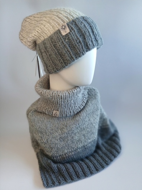 Komplet angora / czapka i golf - szal/ gray