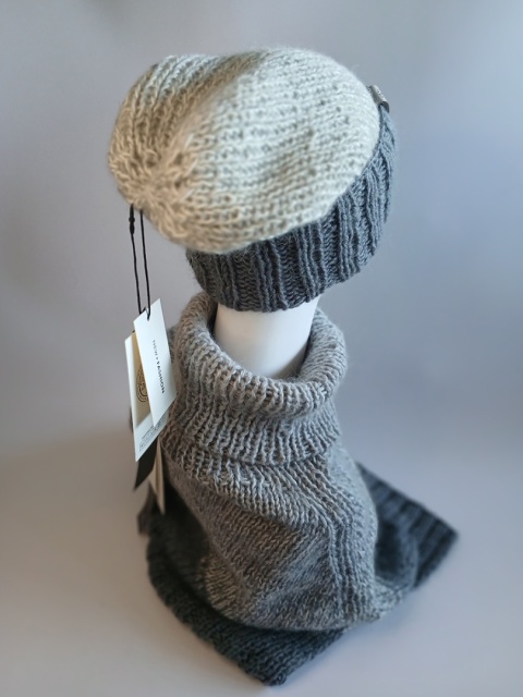 Komplet angora / czapka i golf - szal/ gray