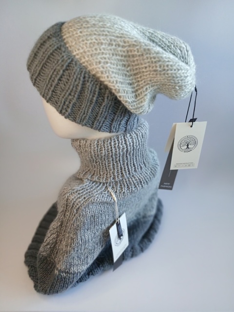 Komplet angora / czapka i golf - szal/ gray