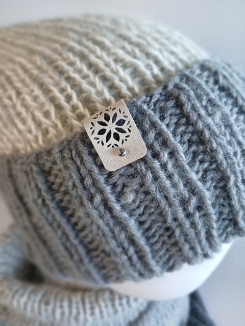 Komplet angora / czapka i golf - szal/ gray